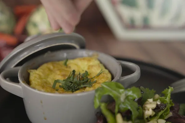 Salt Cod Soufflé, Lettuce Salad with Cashews and Raisins